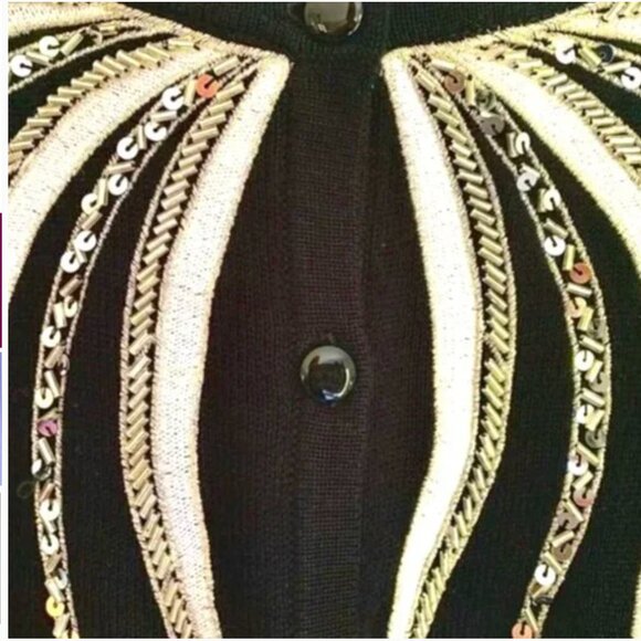 VINTAGE BOB MACKIE Embellished EmbroideredTop Sweater Cardigan Beaded - Picture 4 of 9